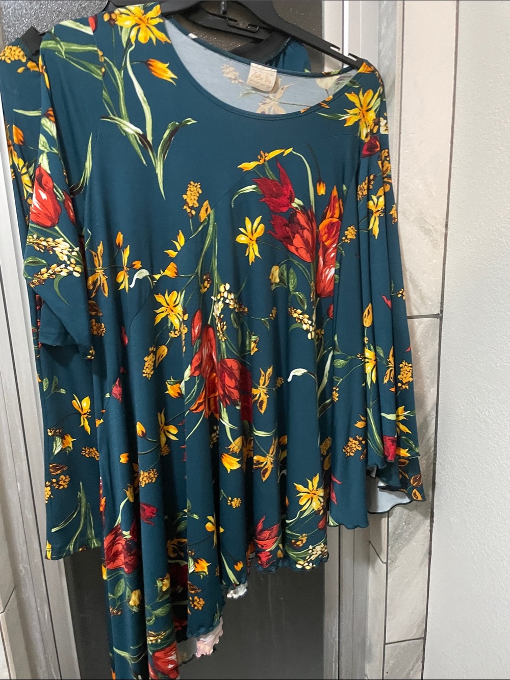Teal Floral Swing Skirt Set with Red & Yellow Blooms - Picture 5 of 6
